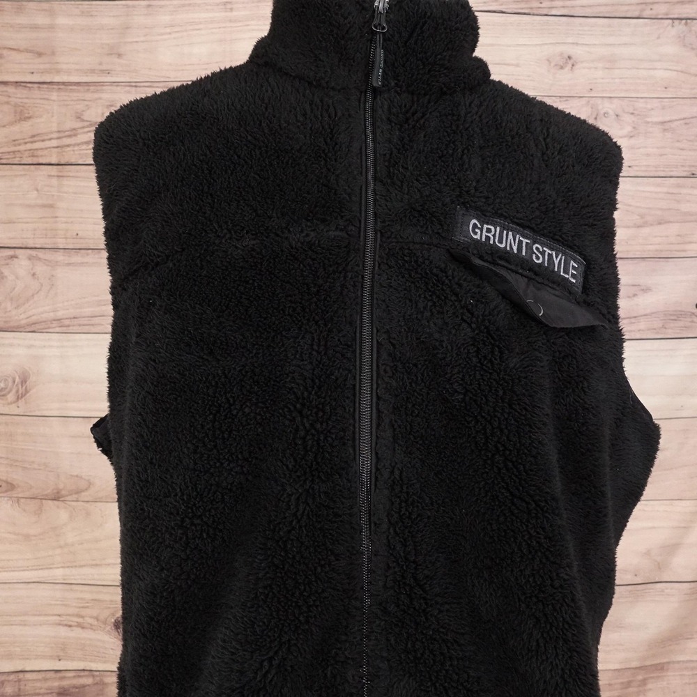 Grunt Style Vest Mens 2XL Black Sherpa Fleece Full Zip Lined Chest Pocket Warm